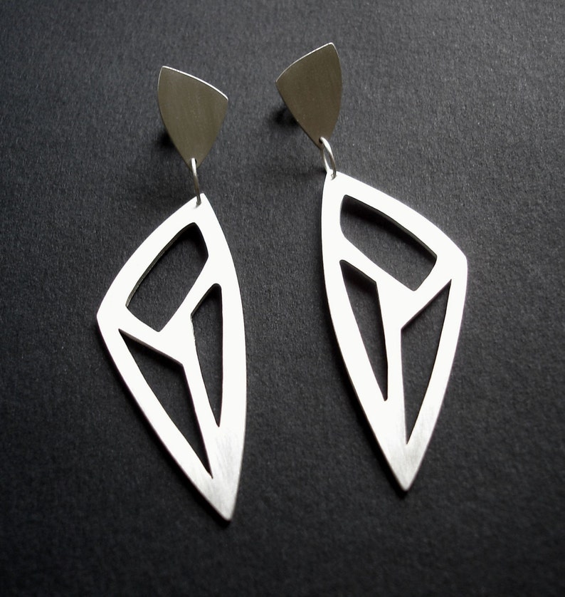 Sterling Silver Statement Earrings, Triangle CutOut Earrings, Gift, Lotus Leaf, Minimalist Earrings, Triangle Drop Earrings, Geometric image 5