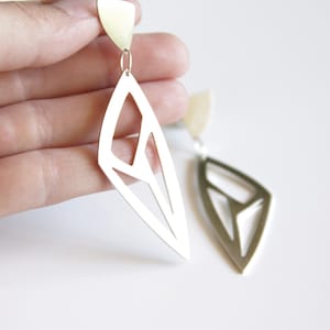 Sterling Silver Statement Earrings, Triangle CutOut Earrings, Gift, Lotus Leaf, Minimalist Earrings, Triangle Drop Earrings, Geometric image 1