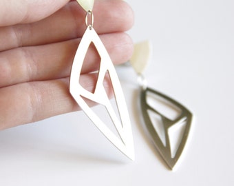 Sterling Silver Statement Earrings, Triangle CutOut Earrings, Gift, Lotus Leaf, Minimalist Earrings, Triangle Drop Earrings, Geometric