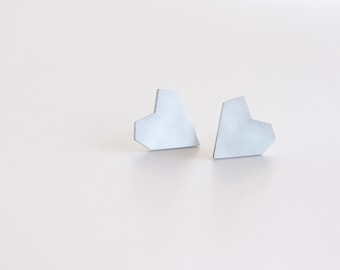 Love Heart silver studs, Sterling silver Asymmetrical Heart Post Earrings, Geometric Heart Earrings, Gift for her, Valentine's Day Gift