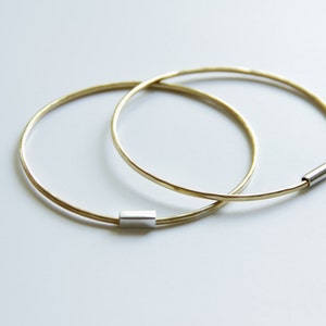 Thin Brass and Sterling Silver Bangles, Set of Two, Stackable Bangle Set, Minimalist Bangles image 2