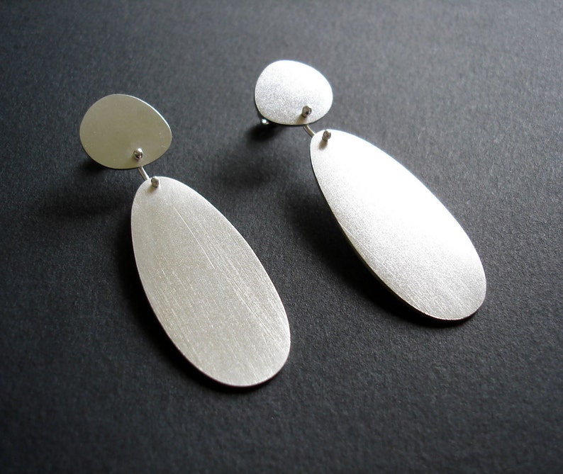 Sterling Silver Pebble Drop Earrings, Organic Shaped Earrings, Minimalist, Summer, Beach Pebble, Gift, Statement Earrings, Long Drop Earring image 4