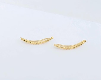 24K Gold Plated Sterling Silver Ear Climbers: Beaded Bar Ear Crawlers