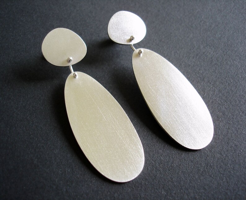 Sterling Silver Pebble Drop Earrings, Organic Shaped Earrings, Minimalist, Summer, Beach Pebble, Gift, Statement Earrings, Long Drop Earring image 2