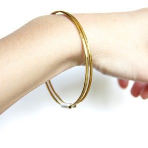 Brass & Sterling Silver Bangle Set: Minimalist Stackable Bangles