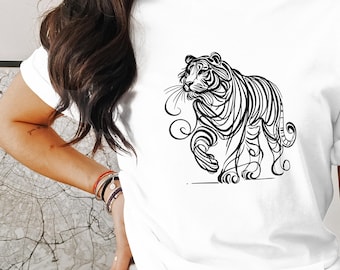 Tiger Illustration T-Shirt: Unisex Animal Art Graphic Tee