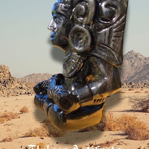 The Shaman-Mesoamerican obsidian sculpture, obsidian statue, Mayan obsidian carving,  precolumbian art,