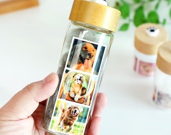 Haustierfell-Glasflaschen mit individuellem Fotos-Schriftzug, Haustierfell-Denkmal, Hunde-Gedenkgeschenk, Katzenhaar-Andenken