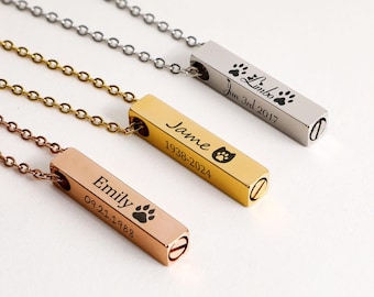 Custom Engraved Memorial Gift,Personalized Cremation Jewelry Urn Necklace for Ashes , Pet or Human Ashes Charm Necklace