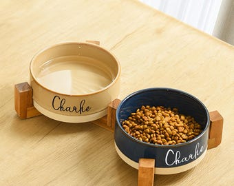 Christmas gift Custom Ceramic Pet Bowls | Personalized Food & Water Bowls | Marble Color w/ Gold/Silver Edge | Cat and Dog  Bowl w/ Name