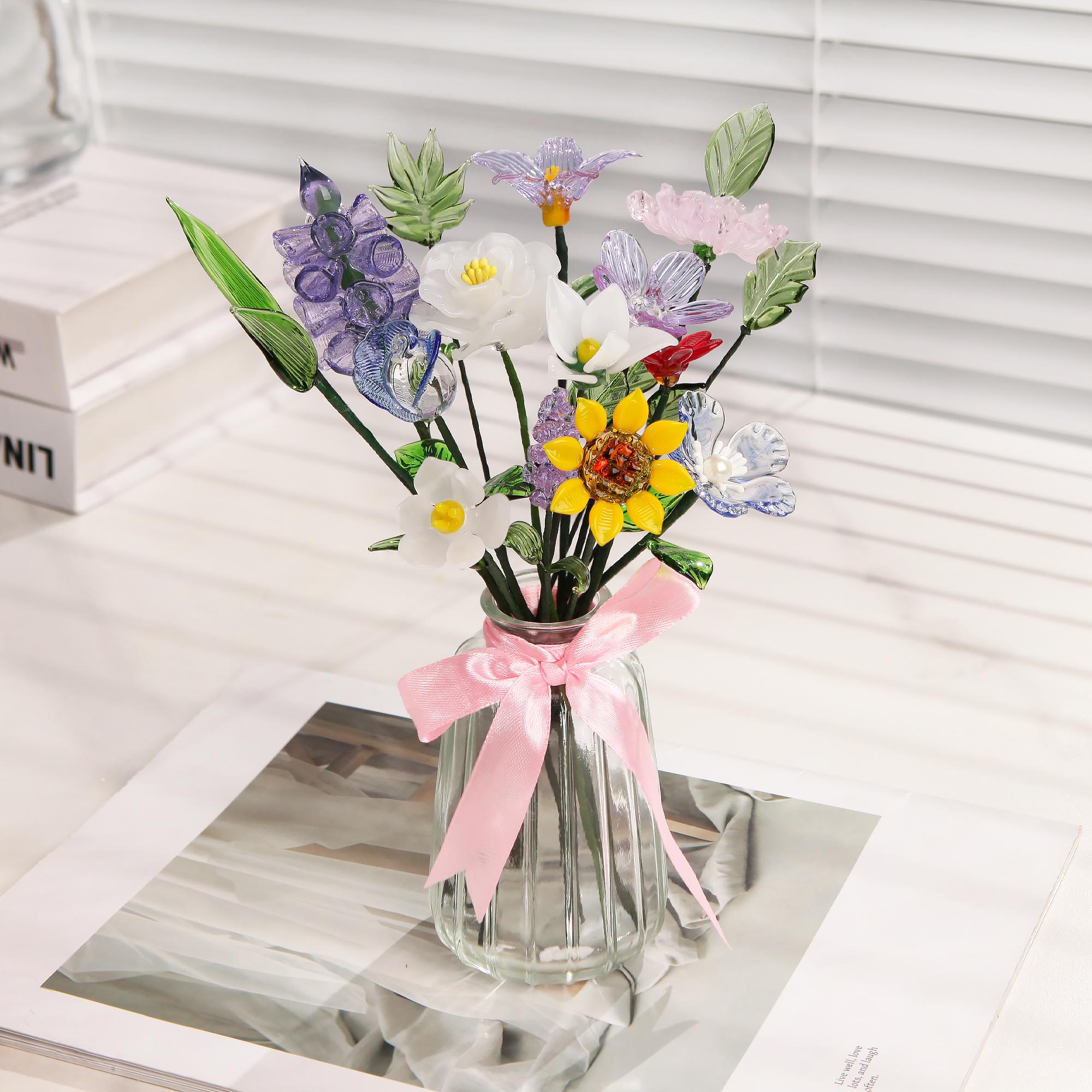 Birthday Gift Glass Flowers Glass Birth Flower Bouquet Stained Glass Flowers Birthday gift Anniversary Gift Gift for her Graduation Gifts