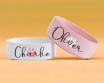 Custom Ceramic Pet Bowls | Personalized Pet Food & Water Bowls | Marble Color with Gold/Silver Edge | Cat and Dog Bowl Gift | Christmas Gift