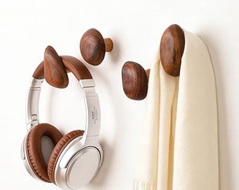 Ganchos de pared de madera decorativos personalizados, ganchos con forma de guijarro, percheros modernos para entrada, percheros de nogal y haya, decoración minimalista para el hogar.