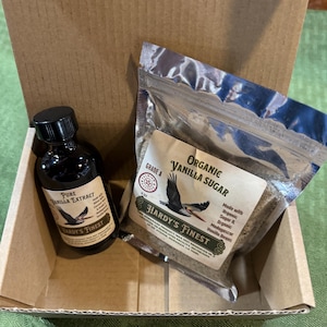 Gift Boxed Combo Pack              Pure Madagascar Vanilla Extract - 2 oz. & Madagascar Vanilla Sugar - 4 oz.  Hardy’s Finest Vanilla