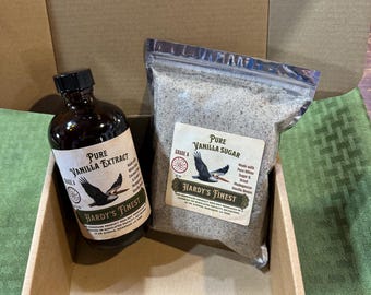 Gift Boxed Combo Pack              Pure Madagascar Vanilla Extract - 8 oz. & Madagascar Vanilla Sugar - 10 oz.  Hardy’s Finest Vanilla