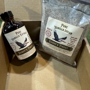 Gift Boxed Combo Pack              Pure Madagascar Vanilla Extract - 4 oz. & Madagascar Vanilla Sugar - 10 oz.  Hardy’s Finest Vanilla