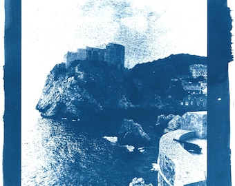 Fort Lovrijenac cyanotype print, Dubrovnik Croatia photography