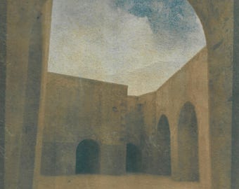 Arches multicolor cyanotype print, original photography of Castello Maniace