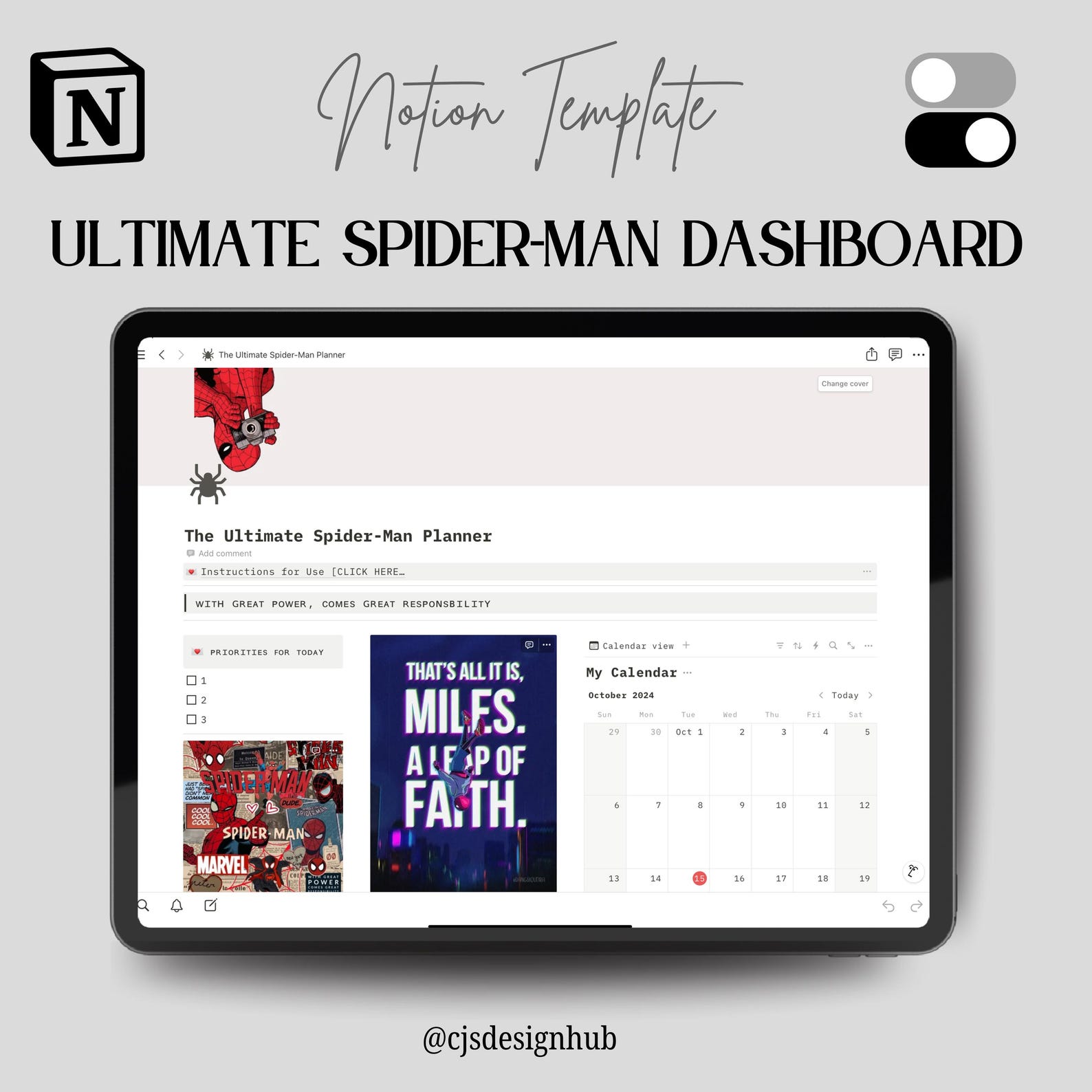 Notion Personal Planner Ultimate Planner Spider-man Notion Dashboard Notion Template Digital ...
