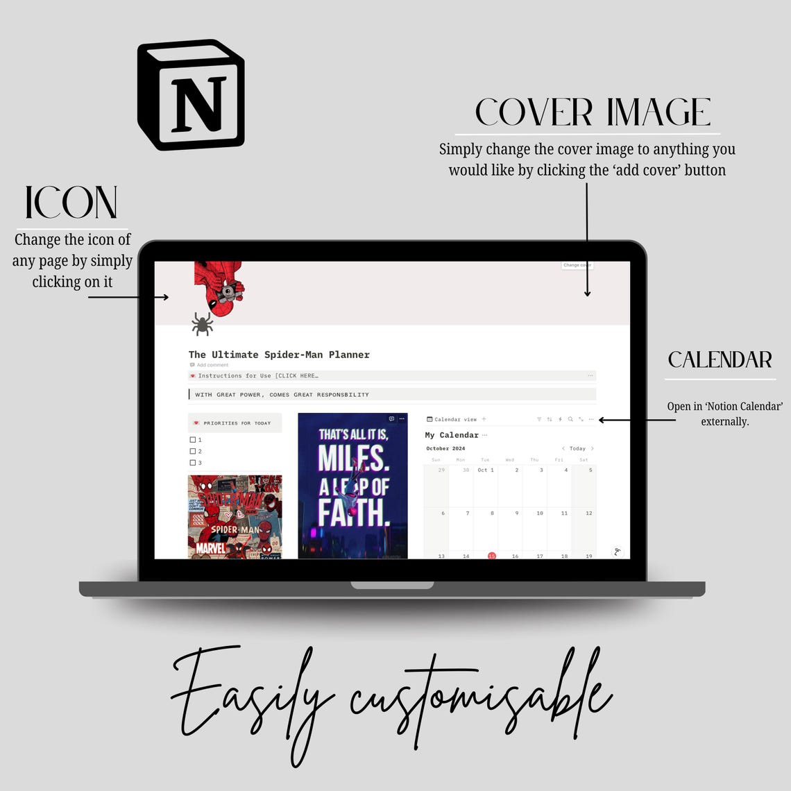 Notion Personal Planner Ultimate Planner Spider-man Notion Dashboard Notion Template Digital ...