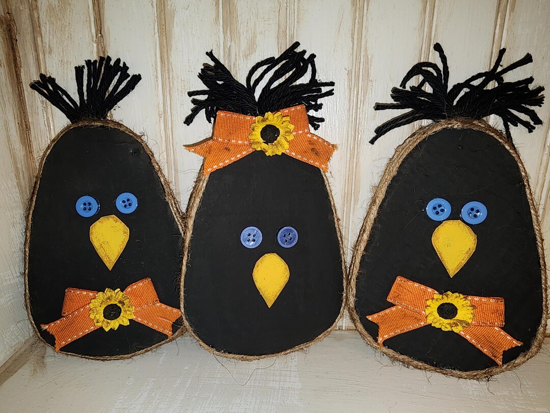 Halloween Fall CROWS Decor Rustic Farmhouse Tier Tray Basket Bowl ...