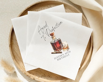 Aged To Perfection Drink Cigar Birthday Napkins Custom cocktail napkins beverage napkins bourbon party decor whiskey theme party decor