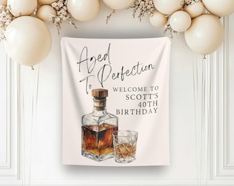 Custom Man Birthday backdrop Aged to perfection Whiskey birthday bourbon party Retirement banner party decorations personalized Alcohol part