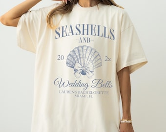 Seashells and Wedding Bells Last Splash Coastal Bachelorette Shirts Beach Bach Tees bow bachelorette merch Beach Bride Tees coquette tee