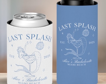 Custom Last Splash Bachelorette Can Coolers Personalized Coastal Girls Weekend Trip Favors Custom Can Cooler For Mermaid Bach