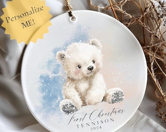 Custom baby ornament Christmas bear ornament personalized baby gift for baby boy ornament baby name ornament woodland bear Christmas bear