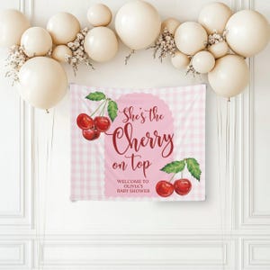 Custom She’s the Cherry on top baby shower banner cherry party decor personalized cherry on top theme girl  baby shower party backdrop