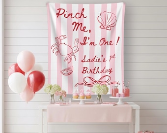 Pinch Me I’m one girl crab party banner crab first party custom backdrop