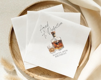 Aged to perfection drink Birthday Napkins Vintage Coined Design cocktail napkins beverage napkins bourbon party decor whiskey birthday decor