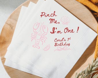 Lobster Pinch Me Birthday Napkins girl 1st birthday custom Pinch me Im 1 personalized lobster decor 2nd birthday napkins pinch me Im 2