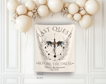 Bookish Bachelorette Party Banner Decor Custom Last Quest Fantasy Dragon Book Bach party decor Personalized Bride quest squad decor