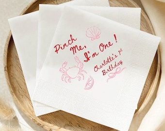 Crab Pinch Me Birthday Napkins girl 1st birthday custom Pinch me I’m 1 personalized Crab decor 2nd birthday napkins pinch me Im 2