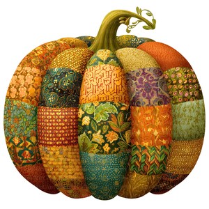 12 Autumn Pumpkin Clipart, Printable Watercolor Patchwork, Fall Quilt Illustration, High Quality PNGs, Digital Download, Scrapbook Crafts