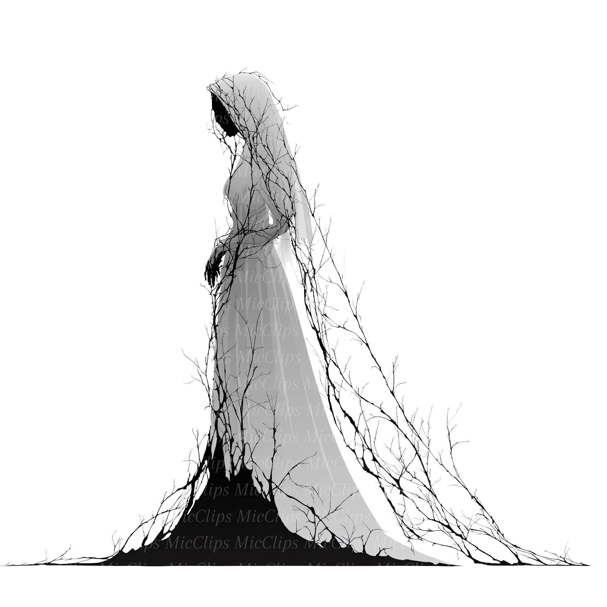 12 Spooky Ghost Bride Clipart, Haunting Bride, Ghost Bride Silhouette ...