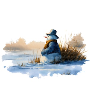 16 Christmas Snowman Clipart, Snowy Winter Character, Printable Watercolor PNGs, Digital Download, Junk Journal, Paper Craft