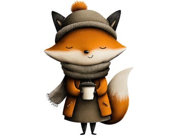 12 acogedores zorros otoñales, imágenes prediseñadas de animales adorables, zorros PNG, imágenes PNG de otoño adorables, descarga digital, manualidades de papel, arte infantil, diario basura