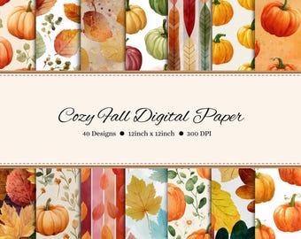 Papel digital aconchegante de outono: designs de scrapbook com abóboras e folhas de outono (download em JPG)