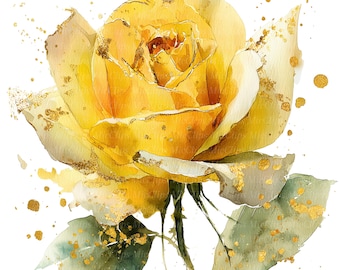 10 clipart de rosas amarelas em aquarela, flores amarelas e douradas, flores de jardim de primavera, PNGs de alta qualidade, download digital, diário de lixo
