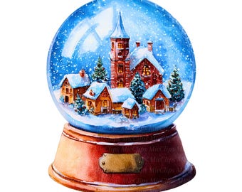 10 vinterby jul snöglob Clipart, jul snöglob, säsongsbetonad dekor, akvarell hantverk, högkvalitativ PNG, digital nedladdning