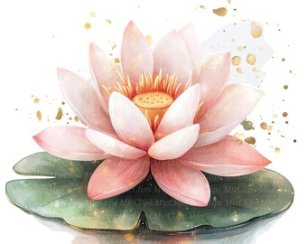 12 Watercolor Lotus Clipart, Watercolor Flower, Printable Watercolor Clipart, High Quality JPGs, Digital Download, Journal Art, Wall Art