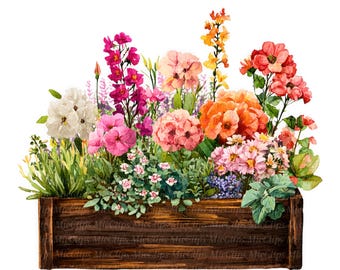 15 Holzblumen Box Clipart, Wildblumen Frühlingsgarten, druckbare Aquarell Blumen PNGs, digitaler Download, Papierwesen, Junk Journal