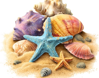 12 Watercolor Seashell Clipart, Colorful Sea Shells, Ocean Floor, Beach Day, Printable PNGs, Digital Download, Junk Journal, Paper Craft