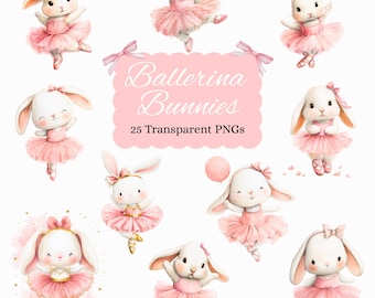 25 clipart de coelhinha bailarina, coelhinha floral, bailarina rosa, chá de bebê, aquarela para impressão, PNG de alta qualidade, artesanato em papel, diário de sucata