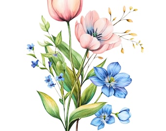 Tulip Bouquet Clipart, Spring Flower Art (Digital Download)