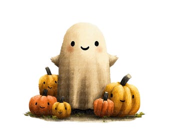 16 Fall Ghost Clipart, Autumn Boho Ghost Clip Art, Watercolor Ghost and Pumpkin Images, Junk Journal, Digital Download, Vintage Ghost PNG