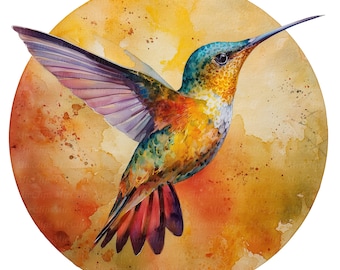 Watercolor Hummingbird Clipart Set, Colibri PNGs (Digital Download)